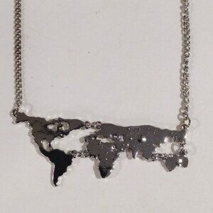 Silver-Tone World Map Pendant Necklace Travel Lover Jewelry Stylish & Minimalist